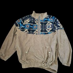 Aelfric Eden Geometric Tribal Aztec Brown Corduroy Big Front Pocket Jacket Sz XL
